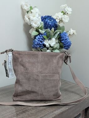 The Sak Lucia Taupe Suede Crossbody Shoulder Bag